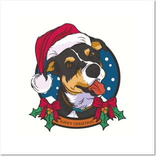 Christmas Dog With Hat Posters and Art